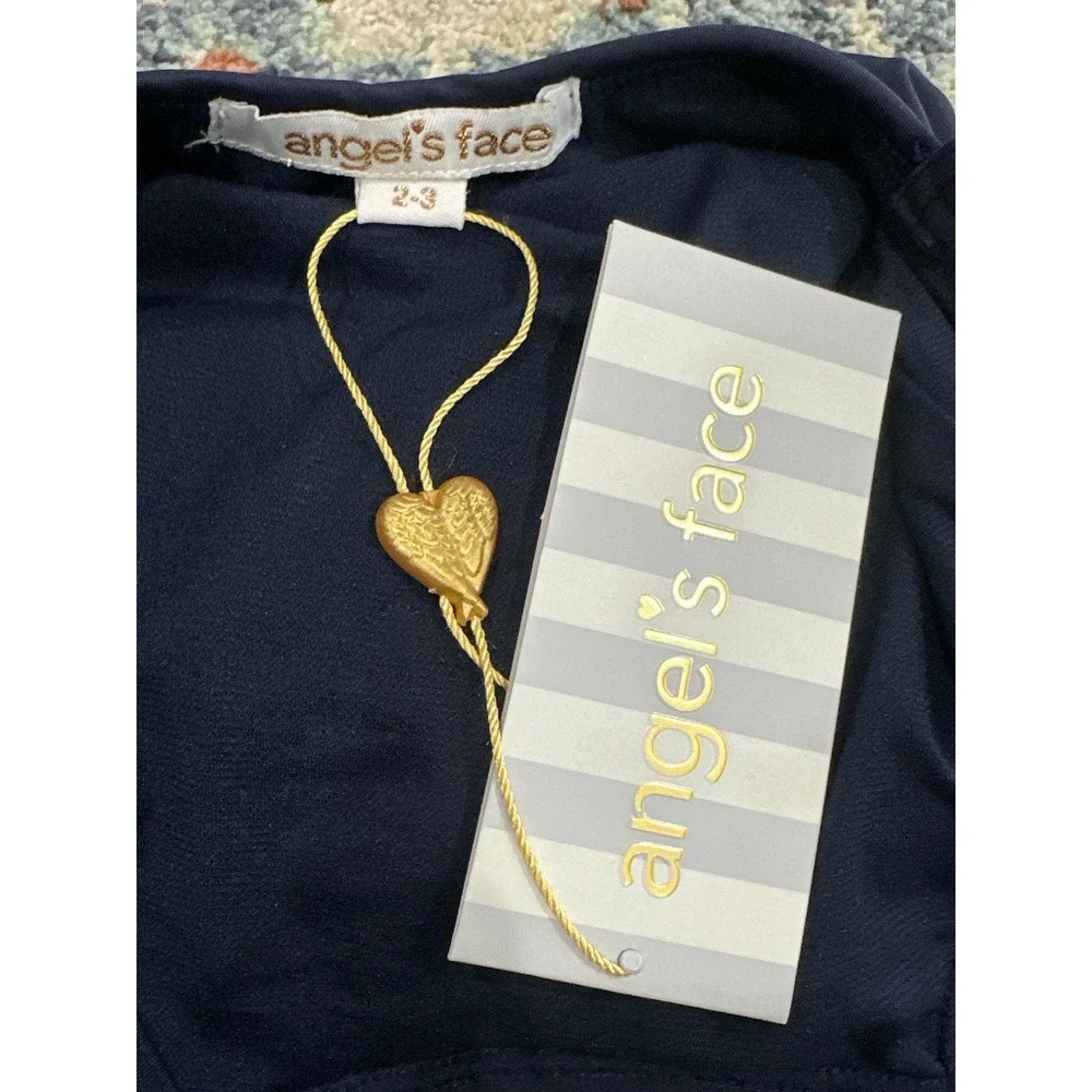 Angel's Face Swimsuit‎ Girls 2-3 Navy Blue Gold Ruffle Bow NWT